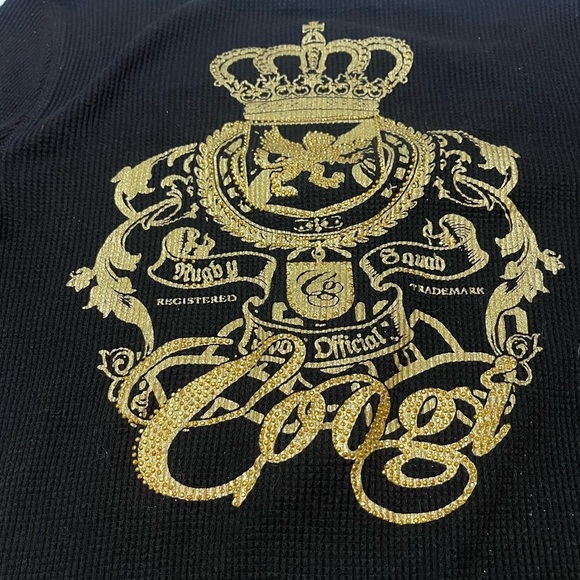 COOGI Black Long Sleeve Henley with Gold Embroidery - Picture 7 of 9